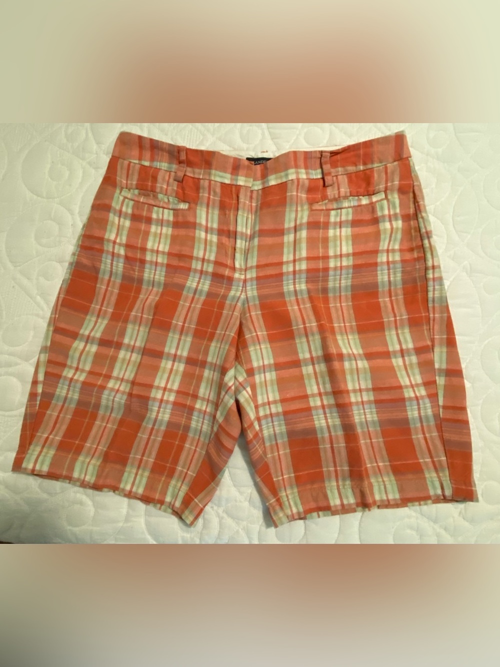 Lands' End 8 Linen Blend Madras Plaid Shorts